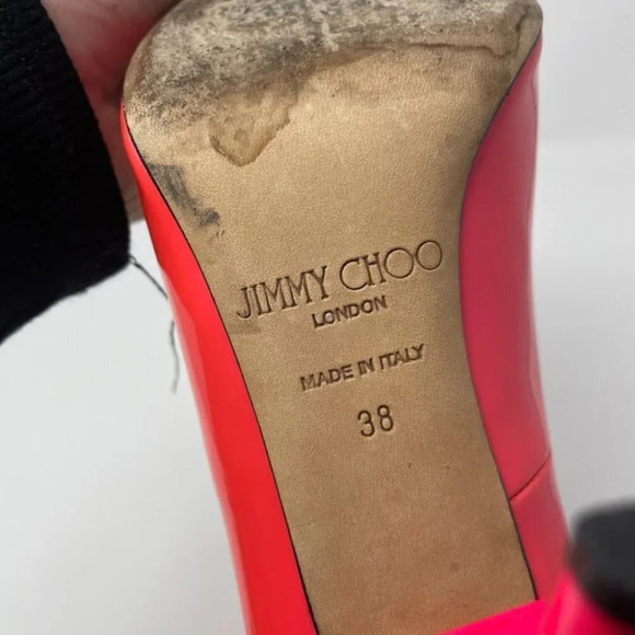 Jimmy Choo Patent Leather Romy 85 Pointed Toe Heels Pumps Hot Pink Sz 8 - Picture 10 of 10